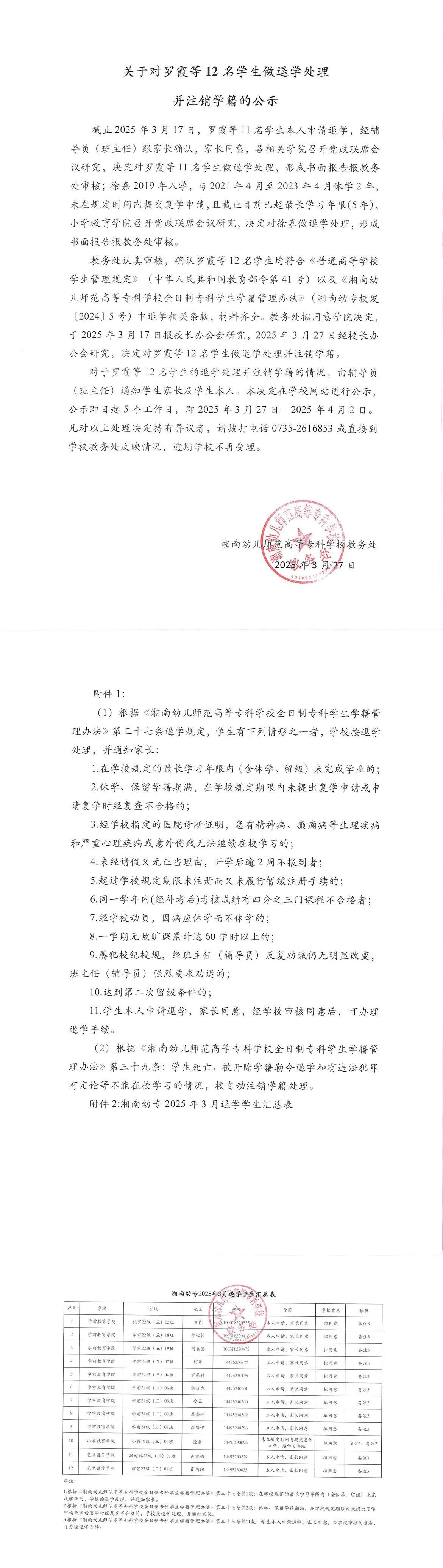 关于对罗霞等12名学生做退学处理并注销学籍的公示.jpg
